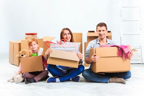 Removal van and moving team in Camden street setting